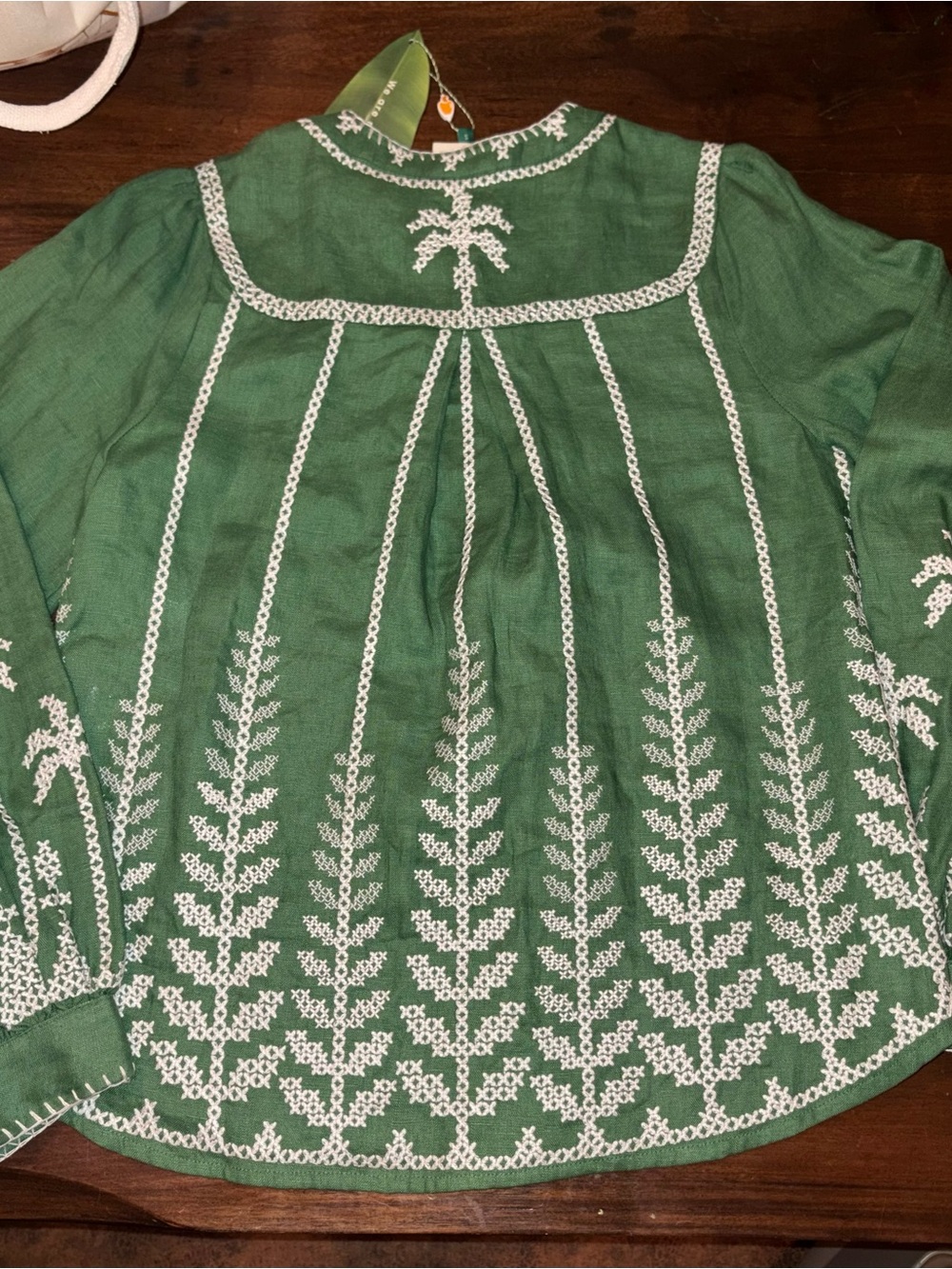 FARM Rio Green Embroidered needlepoint Long-Sleeve Blouse NWT $298 - Picture 6 of 6